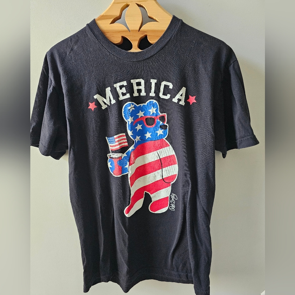 RIOT SOCIETY "MERICA" Red, White, Blue Bear Shirt Sleeve Men's Tee Shirt